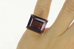 14K Yellow Gold 1940's Emerald Cut Amethyst Squared Filigree Ring