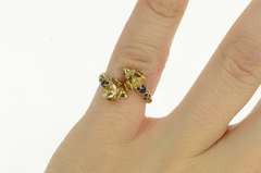 14K Yellow Gold Victorian Ornate Ram Capricorn Blue Enamel Ring