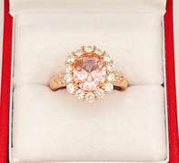 18kt Rose Gold Plated Morganite Halo Cocktail Ring