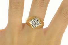 14K Yellow Gold 0.45 Ctw Diamond 1960's Squared Cluster Ring