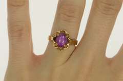 14K Yellow Gold 1960's Syn. Star Ruby Cabochon Vintage Ornate Ring