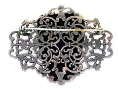 Big Vintage Black Onyx Face Mask Brooch