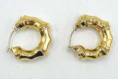 14kt Solid Yellow Gold Bamboo Link Hoop Earrings