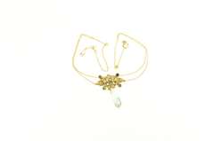 18K Yellow Gold 1940's Prasiolite Quartz Drop Elaborate Necklace