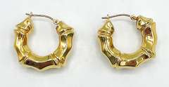 14kt Solid Yellow Gold Bamboo Link Hoop Earrings