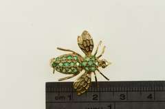14K Yellow Gold Retro Bee Pave Emerald Fly Bug Pin/Brooch