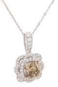 Significant 1.30ctw Round Champagne and White Diamond Scalloped Frame Pendant Necklace in 14K
