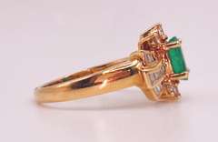 18kt Solid Yellow Gold, Emerald, & Diamond Ring