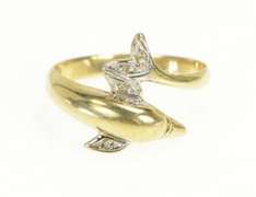 10K Yellow Gold Diamond Inset Dolphin Wrap Bypass Ring