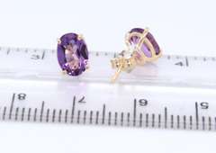 Amazing Yellow Gold Oval Amethyst Stud Earrings