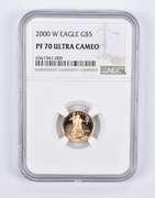PF70 UCAM 2000-W $5 American Gold Eagle 1/10 Oz. .999 Fine Gold NGC