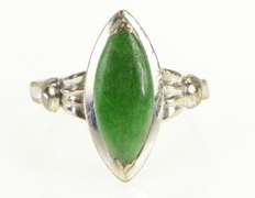 14K White Gold Marquise Jade Art Deco Ornate Statement Ring
