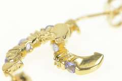 14K Yellow Gold Tanzanite Diamond Semi Hoop Curved Bar Earrings