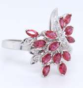 Attractive Marquoise Ruby and Diamond Spray Ring