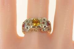 10K Yellow Gold Art Deco Masonic Citrine Syn Ruby Eagle Men's Ring