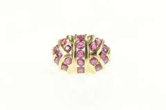 14K Yellow Gold Geometric Ruby Encrusted Domed Statement Ring