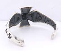 925 Sterling Silver Iron Cross Skull Cuff Bangle