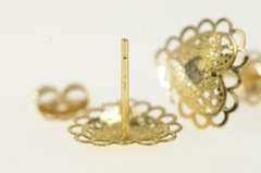 14K Yellow Gold Heart Scalloped Filigree Love Symbol Stud Earrings