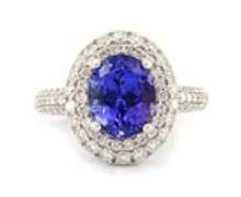 Magnificent Oval Tanzanite and Diamond Double Ring in White gold