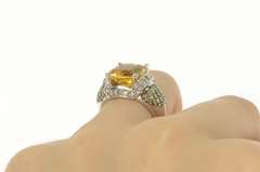 14K White Gold 4.30 Ctw Cushion Citrine Diamond Statement Ring