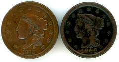 2 Large Cents: 1838 Coronet Head & 1846 Braided Hair