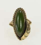 Gold Filled Nephrite Southwestern Feather Leaf Vintage Ring