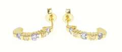 14K Yellow Gold Tanzanite Diamond Semi Hoop Curved Bar Earrings