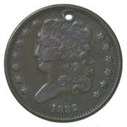 1832 Classic Head Half Cent Holed Toned