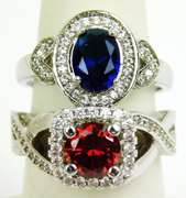 2 Sterling Silver Gemstone Halo Rings