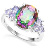 3.07 CT MYSTIC GEMSTONE & 2/3 CT TANZANITE SILVER COCKTAIL RING