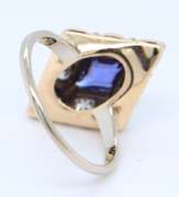 Antique White Gold Synthetic Blue Sapphire and Euro Cut Diamond Ring