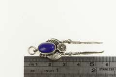 Sterling Silver Oval Blue Glass Southwestern Feather Flower Pendant