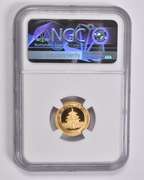 MS69 2000 China 10 Yuan 1/10 Oz. .999 Fine Gold Panda Frosted Ring NGC