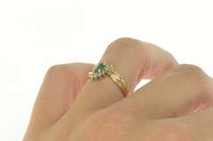 14K Yellow Gold Marquise Emerald Diamond Halo Bypass Ring