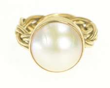 14K Yellow Gold Mabe Pearl 12.8mm Braid Woven Band Ring
