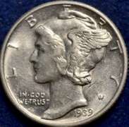 1939 Mercury Dime BU
