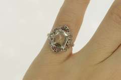 14K White Gold Art Deco Filigree CZ Diamond Accent Vintage Ring