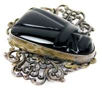 Big Vintage Black Onyx Face Mask Brooch