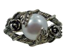 Designer Sterling Silver Ring and Freshwater Pearl by Paz Creations Israel, Size 5
