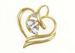 10K Yellow Gold Heart Tanzanite Diamond Inset Love Symbol Pendant