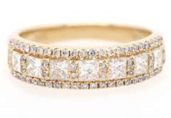 Gorgeous 0.95ctw Princess and Round Diamond Triple Row Band Ring in 14K