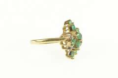 14K Yellow Gold Marquise Natural Emerald Diamond Cluster Ring