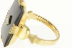 14K Yellow Gold Retro Squared Black Onyx Diamond Accent Ring