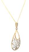 0.35ctw Diamond Two Tone Leaf Teardrop Shaped Pendant Necklace in 14K