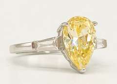 18kt White Gold Plated Sterling Silver & Yellow Sapphire Ring