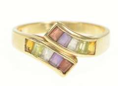 14K Yellow Gold Brazil Mix Princess Rainbow Bypass Band Ring