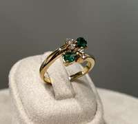 14kt Solid Yellow Gold, Emerald, and Diamond Ring