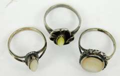 3 Sterling Silver Mother of Pearl Rings