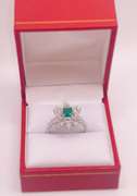 18KT SOLID WHITE GOLD, EMERALD, & DIAMOND COCKTAIL RING