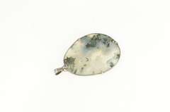 Sterling Silver Oval Moss Agate Palm Stone Bezel Pendant